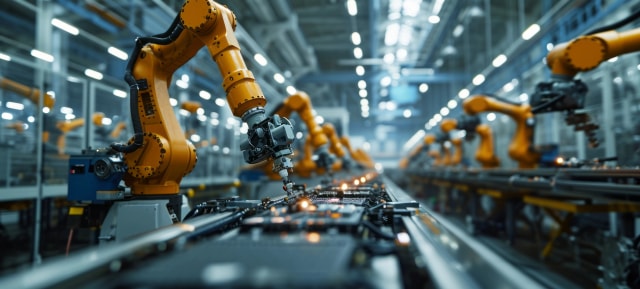 Automated assembly line representing streamlined business workflows and process automation